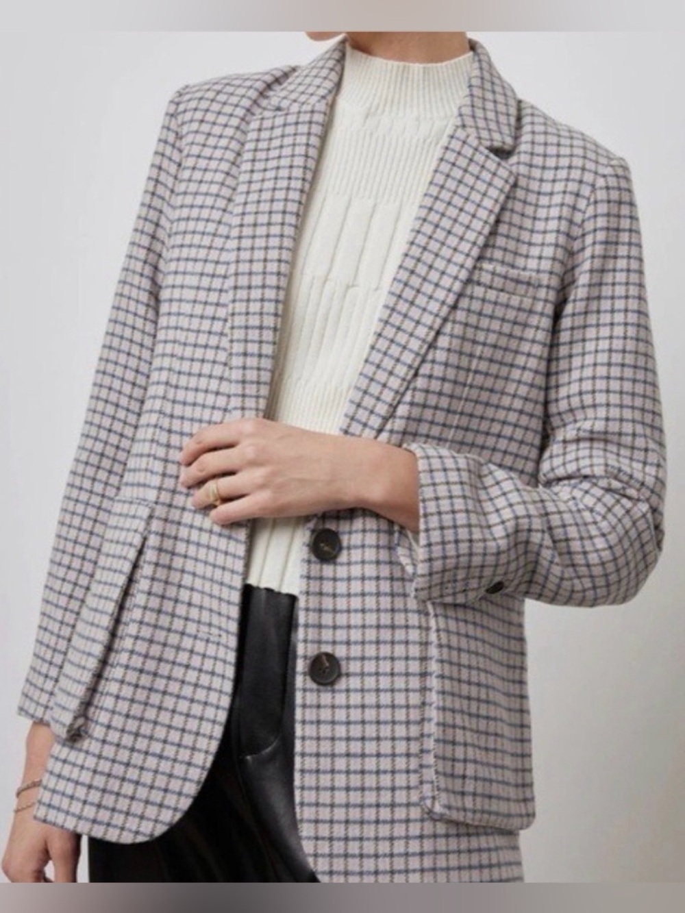 Rails Windsor Blazer Lilac Navy Mini Check Plaid Wool Blend Jacket Size XS $328